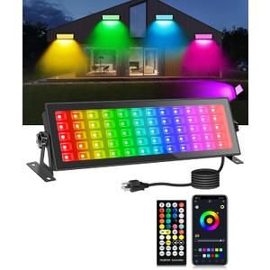 RGB Stage Light Bar, 120W 180LEDs RGBCW Smart Stage Wash Light Bar with Remote and APP Control, IP66 Waterproof RGB Color Changing DJ Light Bar for Garden Party Events Festivals Stage Lighting