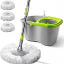 MASTERTOP Small Mop and Bucket with Wringer Set, Spin Mop Cleaning System with 3 Mop Pads,Spinning Mop Bucket for Floor Cleaning, 50.4" Extended Handle (Gray + Green)