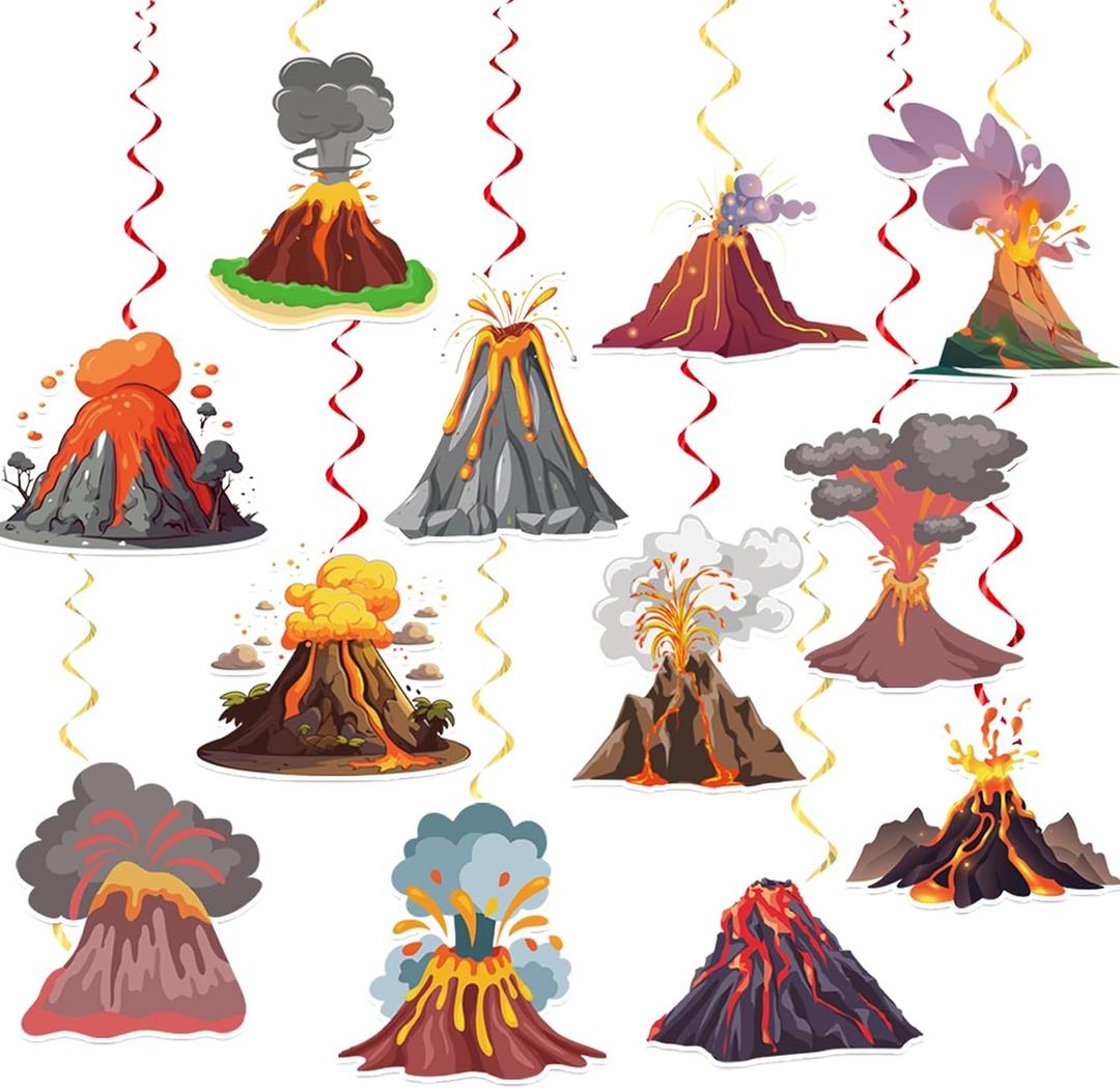 24 Pcs Volcano Hanging Decorations Lava Volcano Hanging Swirls Ceiling Swirls Volcano Birthday Party Supplies for Lava Party Decorations Science Dinosaur Party Luau Hawaiian Party