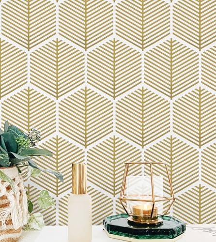 Aniboo Modern Peel and Stick Wallpaper Boho Gold Contact Paper for Cabinets and Drawers Geometric Bathroom Self Adhesive Removable Wallpaper for Bedroom Gold Decorative Contact Paper 197inL17.3inW 2pcs