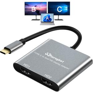 USB C to Dual HDMI Adapter 4k60Hz Extend Dual Monitors from MacBook Pro/Air,Dell XPS,Lenovo XiaoXin, USB-C Dual Monitor Adapter for Windows & Mac