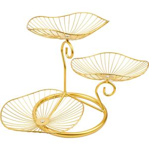 CUKE2BEET 3 Tier Fruit Basket, Multi Tier Fruit Holder Countertop Fruit Basket, Fruit Bowls Stand for Fruit Vegetable (Gold)