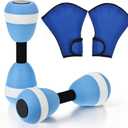 4 Pcs Water Aerobics Set for Aquatic Exercise Includes 2 Foam Dumbbells and 1 Pair of Swimming Aquatic Gloves Pool Resistance Fitness Weights Equipment for Training Water Workout, Blue