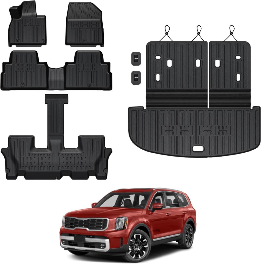 Floor Mats for Kia Telluride 2020-2025 7&8 Seats Cargo Mat with Backrest Mat, All Weather TPE Cargo Liner Trunk Mat Backrest Mat for 2025 Kia Telluride Accessories Floor Mats for Kia Telluride 2020-2025 7&8 Seats Cargo Mat with Backrest Mat, All Weather TPE Cargo Liner Trunk Mat Backrest Mat for 2025 Kia Telluride Accessories