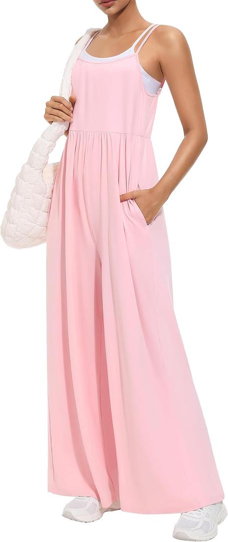 EUYZOU Jumpsuits for Women Casual Loose Fit Summer Outfits Wide Leg Rompers Sleeveless Vacation Trendy One Piece Jumpers