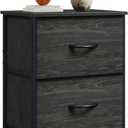 WLIVE Night Stand, Small Dresser with 2 Drawers & Wooden Top, Nightstand with Fabric Bins, Bedside Table End Table for Bedroom, Closet, Entryway, College Dorm, Charcoal Black