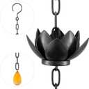 Oak Leaf Rain Chain with Adapter, 8.5ft Adjustable Lotus Rain Catcher Chain for Gutters Outside Downspout, for Divert Water and Home Display, Black Powder Coated