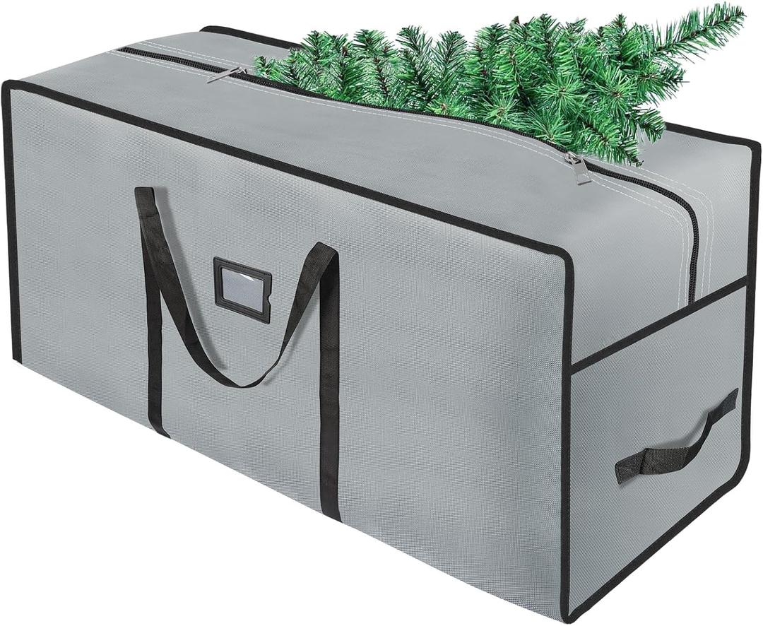 EMOMAS 7.5ft Heavy Duty Christmas Tree Storage Bag - Waterproof 600D Oxford Fabric, Reinforced Handles, Dual Zippers & Wide Opening. Christmas Tree Box. Solve Post - Holiday Storage Hasslesgrey