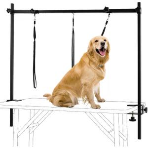 KELIXU Dog Grooming Arm with Clamps - H Shape, Pet Grooming Table Arm with 3 Loop Noose, Pet Grooming Supplies for Large/Medium/Small Pets, 32" Height Adjustable and 34" - 50" Width Adjustable, Black