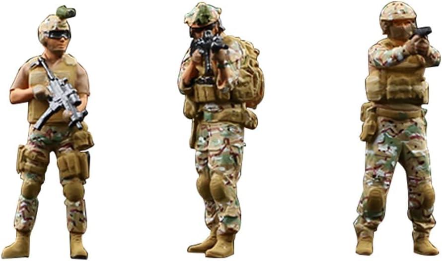 Military Combat Tactical Team Figures, 1/64 Scale Hand-Painted Resin Miniatures in Multicam Uniform, Display Collectibles for DioramasA