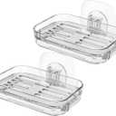 Soap Dish for Shower Clear Soap Holder Pull-Out Water Tray No Drilling Required Strong Fixation for Rv Bathroom and Kitchen Easy, 2 Pack