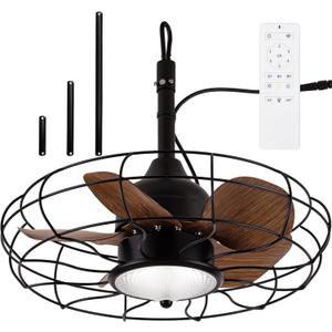 Ceiling Fan with Lights, 20'' Outdoor Waterproof Plug In IP65 Gazebo Fan, Wet Rated Dimmable LED 3 Color Lighting with Remote, Easy Hanging with Hook for Indoor, Patios, Pergola, Garage, Deck, Coastal (20 Inch, Hook Installation)