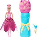 Barbie Petal Pop Scented Doll with Pink Tulip Dress & Accessories, Bouquet Reveal with Pet Bunny & Surprises Like Watering Can, Necklace & Earrings