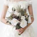 Wedding Bouquet Artificial Roses Flower Bride Bridal Bouquets Handmade Silk Creamy Flower Wedding Bridal Bouquets for Church Party Home Decoration