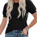 PRETTYGARDEN Women's Sweaters Spring 2026 Summer Puff Short Sleeve Sweater Trendy Cute Knit Work Blouses Business Casual Tops (Black, L)