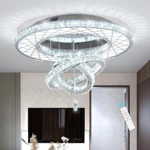 32"W Modern Chandeliers Living Room Light Crystal Flat Mounted Ceiling Lights Dining Room Light Bedroom Ceiling Drop Lighting Fixture Remote Dimmable Lights Bright Light with Dimming Night Light LED