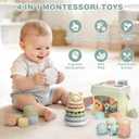 Baby Toys 6-12 Months, Montessori Toys for Babies, Shape Sorter & Stacking Rings & Stacking Cups & Sensory Balls, Teething Toys & Stacking Toys for 6+ Months, Neutral Color Gift for Boys Girls