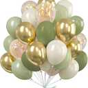 PartyWoo Sage Green Balloons 100pcs 12 Inch Metallic Gold Sand White Gold Confetti Balloons for Baby Shower Gender Reveal Wedding Engagement Jungle Woodland Forest Birthday Party Decorations
