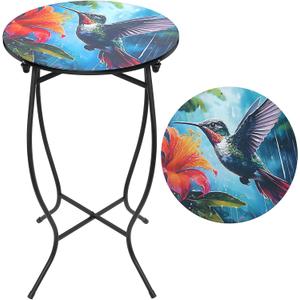Round Side Table, 21 Inch Tall Metal Table for Patio Deck Porch Livingroom | Weather Resistant End Table Plant Stand for Indoor & Outdoor Use, Easy Assembly Accent Table with Colorful Pattern Tabletop