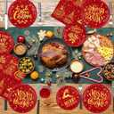 Merry Christmas Paper Plates and Napkins - 62pc Red and Gold Tableware for Winter Holiday Decoration