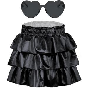 Girls Metallic Skirt, Shiny Girls Dance Skirt Ruffle Skirt Girls Glitter Gymnastics Skirt with Sunglasses (4-5T, Black)