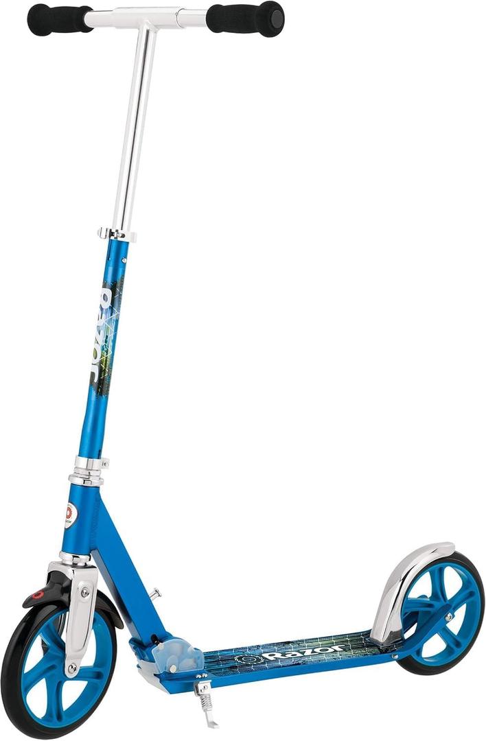 Razor A5 Lux Kick Scooter for Kids Ages 8+ - 8" Urethane Wheels, Anodized Finish Featuring Bold Colors and Graphics, for Riders up to 220 lbs, Blu