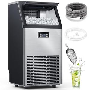 Commercial Ice Maker Machine, 100lbs/24H Stainless Steel Ice Machine with 33lbs Storage Capacity, Auto Self-Cleaning Freestanding Ice Maker, Ice Machine Freestanding for Bar/Cafe/Restaurant