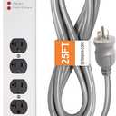 Digital Energy 20 Amp 6-20/T- Slot Plug | 25-Ft Cord - 900 Joule Surge Protector | 6-Outlet, Heavy Duty Steel Body Power Strip