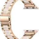 Wearlizer Compatible with Apple Watch Band 42/44/45/46/49mm Fashion Wristbands Womens, Stainless Steel+Resin Metal Replacement for iWatch Series 11 10 9 8 7 6 5 4 3 SE/Ultra 3 2 1 RoseGold/Colorful