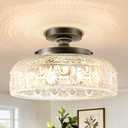 Lamomo Semi Flush Mount Ceiling Light,Upgraded Larger Bronze Hallway Light Fixture,3-Bulb Globe Glass Close to Ceiling Scone, Indoor Hanging Light for Bedroom Kitchen Porch Hallway,Bulbs Not Included