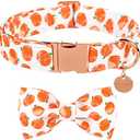 UP URARA PUP Halloween Dog Collar with Bow Tie, Pumpkin Cotton Bowtie Collar for Small Girl Boy Dog, Fall Dog Collar Bowtie with Durable Metal Buckle, Adorable Pumpkin Pet Collar, S