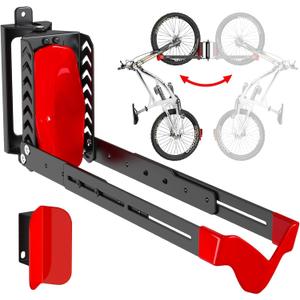 Swivel Bike Rack Wall Mount, Bike Hangers for Garage, Space-Saving Vertical Bike Holder, Holds up to 77 lbs, Bicycle Wall Hanger Storage, No Heavy Lifting Required Indoor Hanging Bike Rack-Red (1 pack)