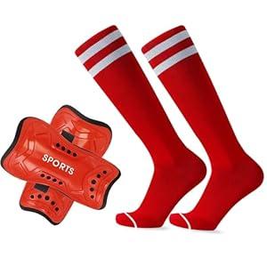 STLTYYP Soccer Shin Guards and Socks for Kids Youth Lightweight Protective Defender Gear for 4-18 Years Old Toddler Children Boys Girls Soccer Equipment(L, Red)
