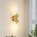 Emak 2-Light Bathroom Vanity Light Fixtures, Modern 22 Inch Brushed Gold Vanity Lights with Clear Glass Shade, Cylinder Wall Sconces for Bathroom, Bedroom, Hallway
