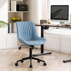 YOUNIKE Blue Ergonomic Home Office Desk Chair No Arms Comfy Small Criss Cross Chair with Wheels Swivel Adjustable Modern Vanity Chair with Back Armless Cute Leather Upholstered Rolling Task Chair