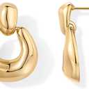 PAVOI 14K Gold Plated Chunky Dangle Door Knocker Earrings for Women | Trendy Geometric Drop Statement Earrings | Jewelry Gifts
