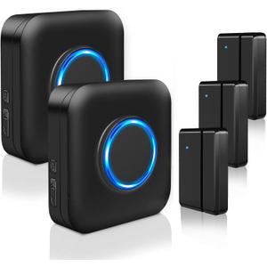 Door Chime Bistee Wireless Door Chimes When Door Open Entry Alarm 600FT Range with 58 Chimes 5 Volume Levels LED Indicator for Business/Home/Office/Stores (2 Plug-in Receiver & 3 Door Sensor)