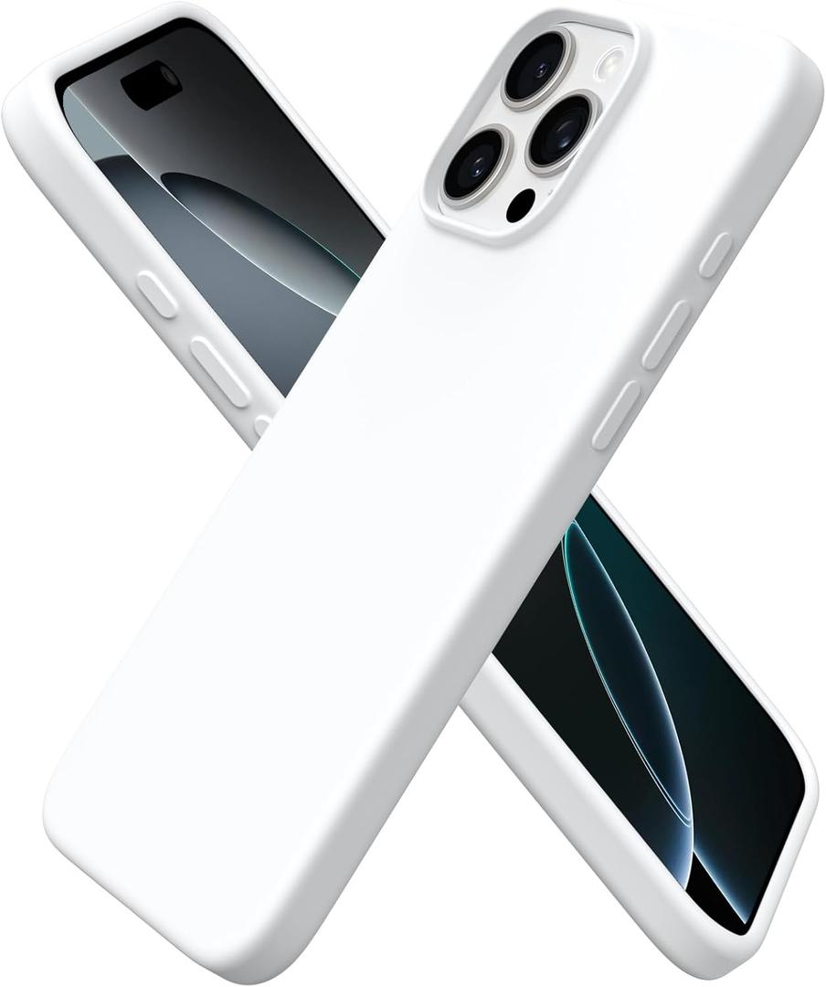 ORNARTO Compatible with iPhone 16 Pro Max Case 6.9", Slim Liquid Silicone 3 Layers Soft Gel Rubber Shockproof Protective Cover with Anti-Scratch Microfiber Lining-White