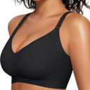 OEAK Womens Seamless Bras Comfortable Bra No Underwire Full Support Bralette Push Up Plus Size V Neck Sleeping Tshirt Bras (XX-Large, Black)