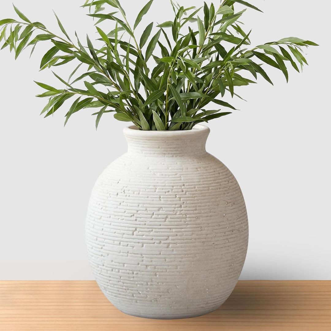 Ceramic Flower Vase for Home Decor, Rustic Farmhouse Vintage Retro Vase for Living Room, Kitchen, Bedroom, Decoration for House, Bookshelf, Dining Table, Office, Gift(7.4 inch)