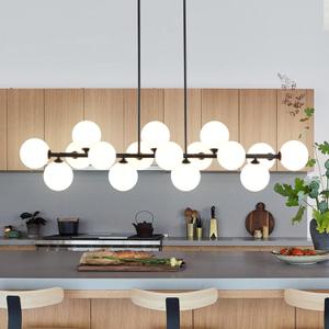 Linear Chandeliers for Dining Room, 55in Large Modern Sputnik Chandelier 16-Light Large Pendant Lights Kitchen Island Lighting with Milk White Glass Globe Chandelier Bubble Sputnik Light Fixture