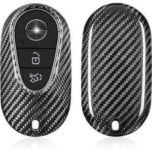 T-carbon Key Fob Cover Compatible with Mercedes Benz,Real Glass Fiber Key Case Key Shell Protector fits for Benz EQE350 S580 C300 C Class S Class G Class E Class Key Fob Cover,Silver Black