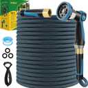 Non-Expandable Garden Hose 100 FT, Lightweight Hose with 10 Function Spray Nozzle, Kink-Free Flexible Water Hose, Durable, Leak-Proof, 360° Swivel Connectors, Portable Storage Strap