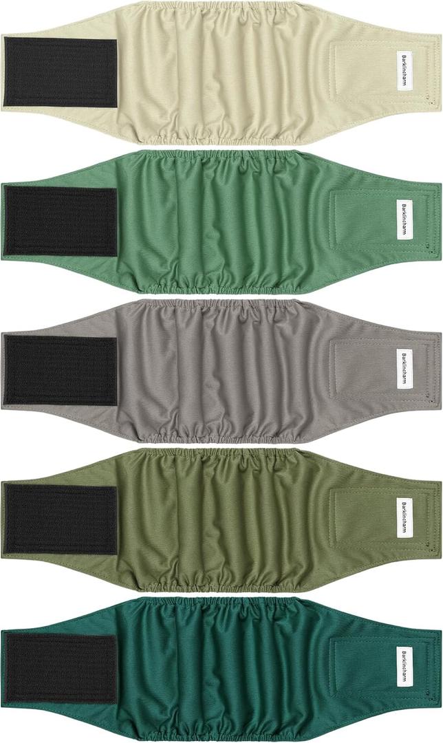 5 Pack Dog Diapers Male, High Absorbing Dog Wraps, Belly Bands for Male Dogs with Incontinence or Frequent Urination, Washable Doggie Diapers Green M