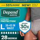 Depend Fresh Protection Adult Diapers, Incontinence Underwear for Men, Disposable, Maximum, Large, Grey, 28 Count
