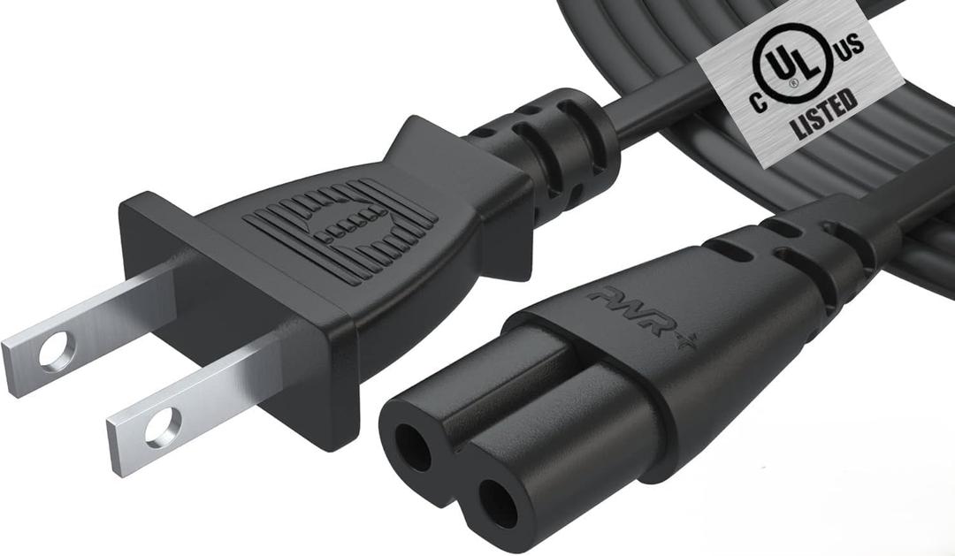 v Power Cord 12Ft Cable for Samsung LG TCL Sony: Apple Tv Insignia Sharp Toshiba JVC Hisense 4k 8k UHD Crystal Tizen Smart Roku Google Quantum Panasonic HDR LED QLED 2 Prong UL Listed (Black)