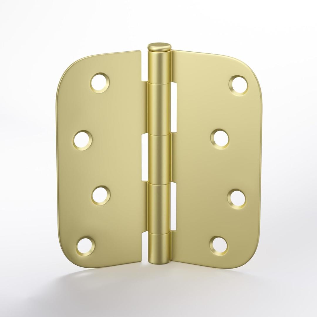 goldenwarm 3 Pack Satin Brass Residential Heavy Duty Iron Door Hinges, 4 Inch x 4 Inch Interior and Exterior Gold Door Hinges with 5/8" Radius Corners