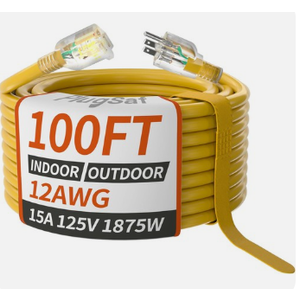 100FT Outdoor Extension Cord with Multiple Outlets, 12/3 Gauge Heavy Duty, 15A 1875W, 3 Prong with LED Light & Locking Plug, Weather Resistant, ETL Certified for Lawn Mower, Tools, Christmas Lights