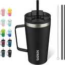 BJPKPK Insulated Tumbler with Handle, 18oz Insulated Tumblers with Lid and Straw, Stainless Steel Metal Water Bottles, Coffee Travel Mugs, Cups, Black