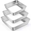 TeamFar Square Cake Pan, 6/8 / 9 Inch Stainless Steel Square Baking Pan for Cake Brownie Lasagna, Non-Toxic & Heavy Duty, One Piece Design & Deep Wall, Smooth & Dishwasher Safe Set of 3